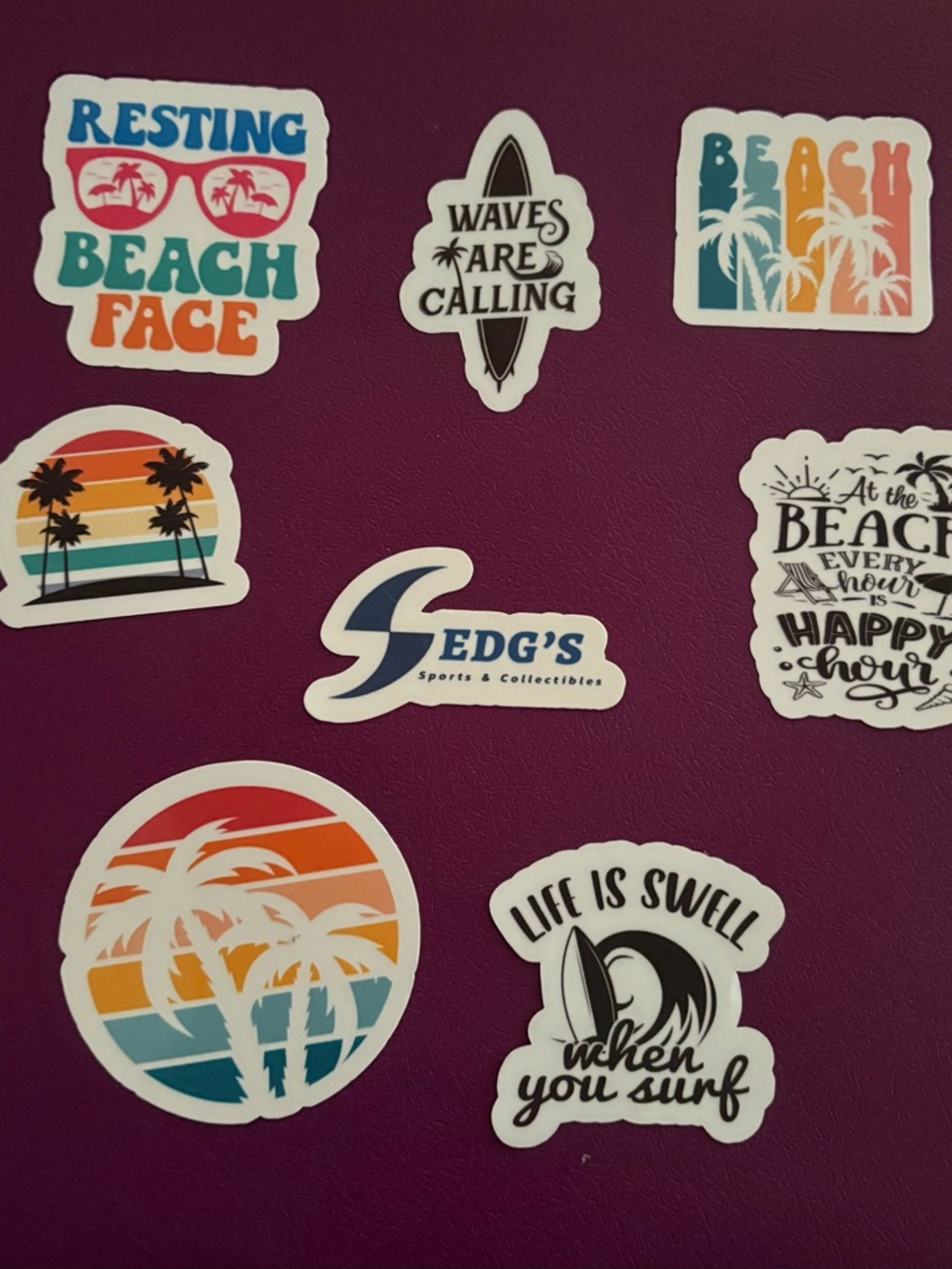 Surf & Beach Sticker Pack - Tropical Palm Sunset Designs
